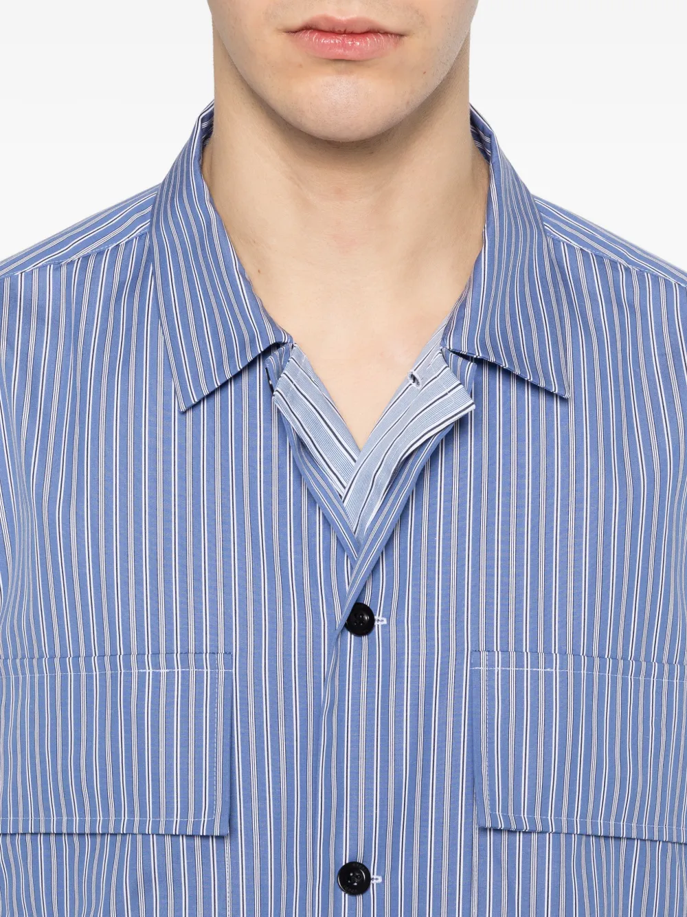 sacai Gestreept overhemd met korte mouwen Blauw