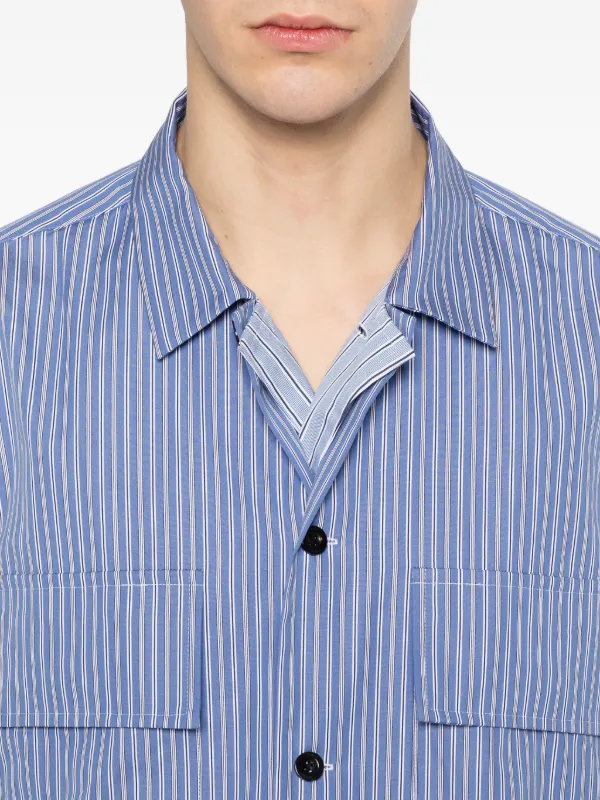Sacai striped-pattern short-sleeve Shirt | Blue | FARFETCH AO