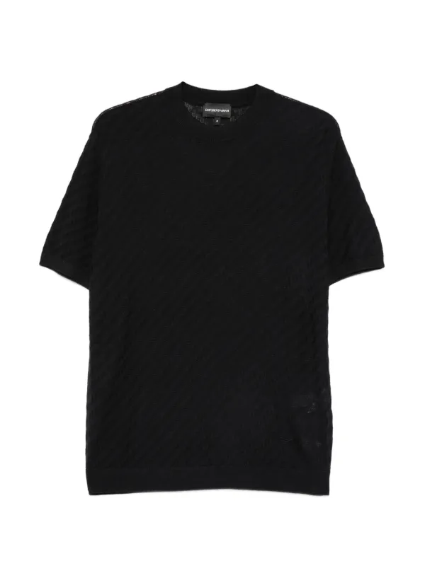 Emporio Armani Short-sleeved Jacquard Sweater in Blue