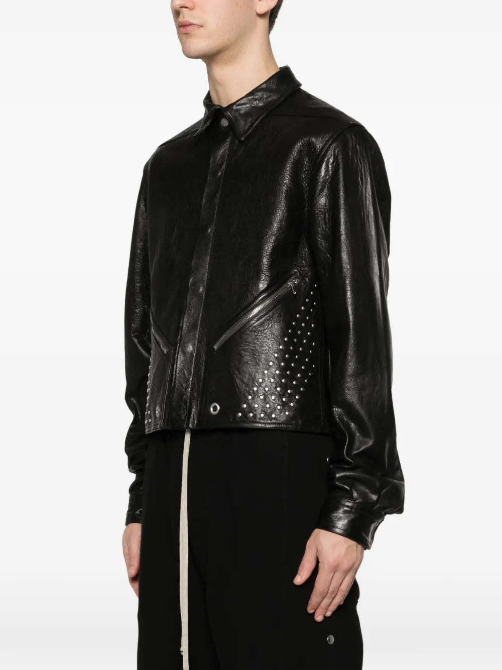 Rick Owens Alice Tour leren jack verfraaid met studs Zwart