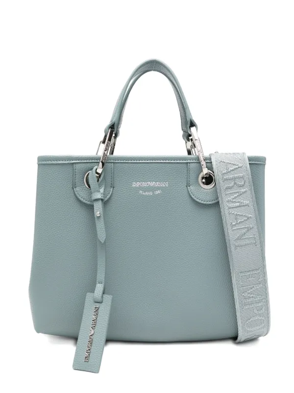 Emporio Armani Shopping Bag with Pebbled Finish and Detachable Strap in Blue