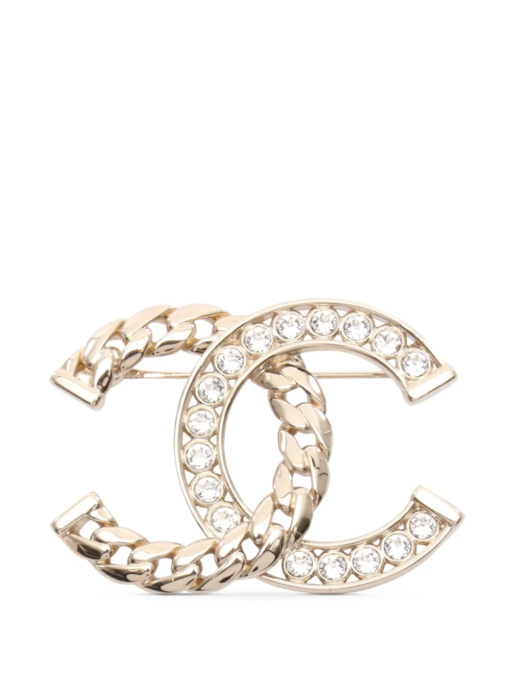 CHANEL Pre-Owned 2024 CC Gold Plated Rhinestone Chain Brooch costume brooch - Oro