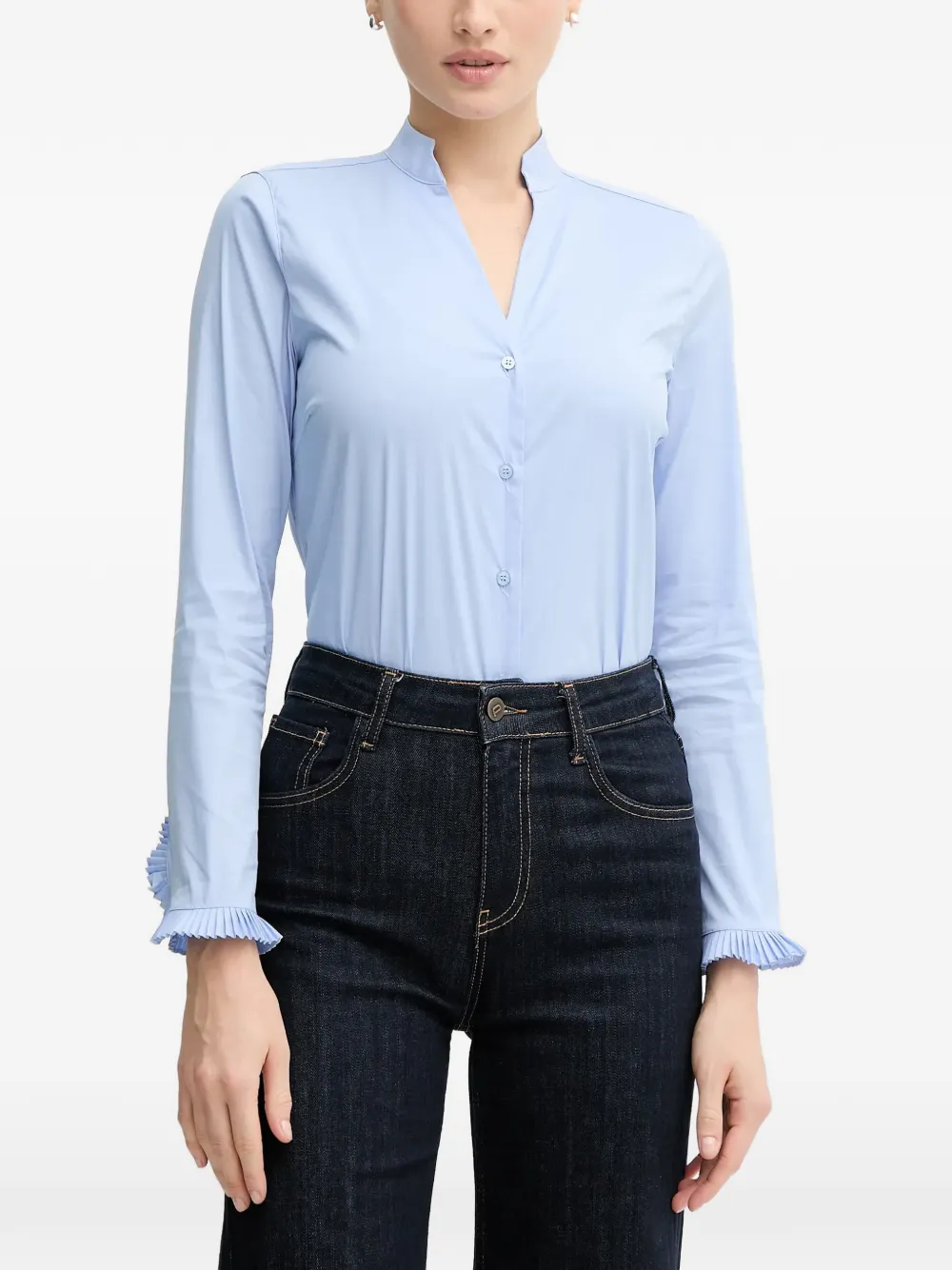 Mos Mosh ruffled V-neck shirt - Blu
