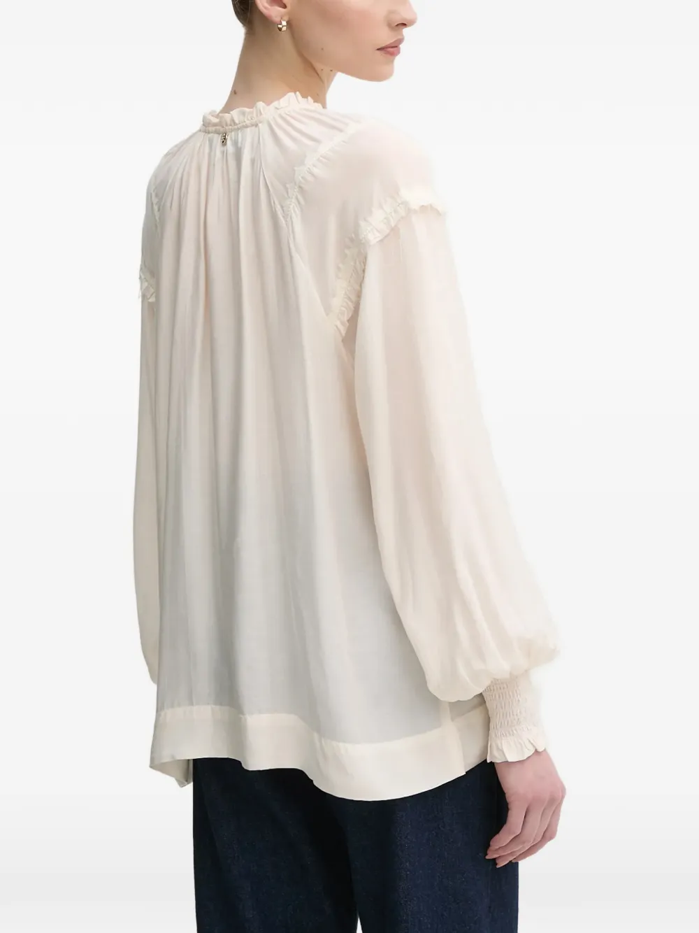 Mos Mosh Blouse met ruches en lange mouwen Beige