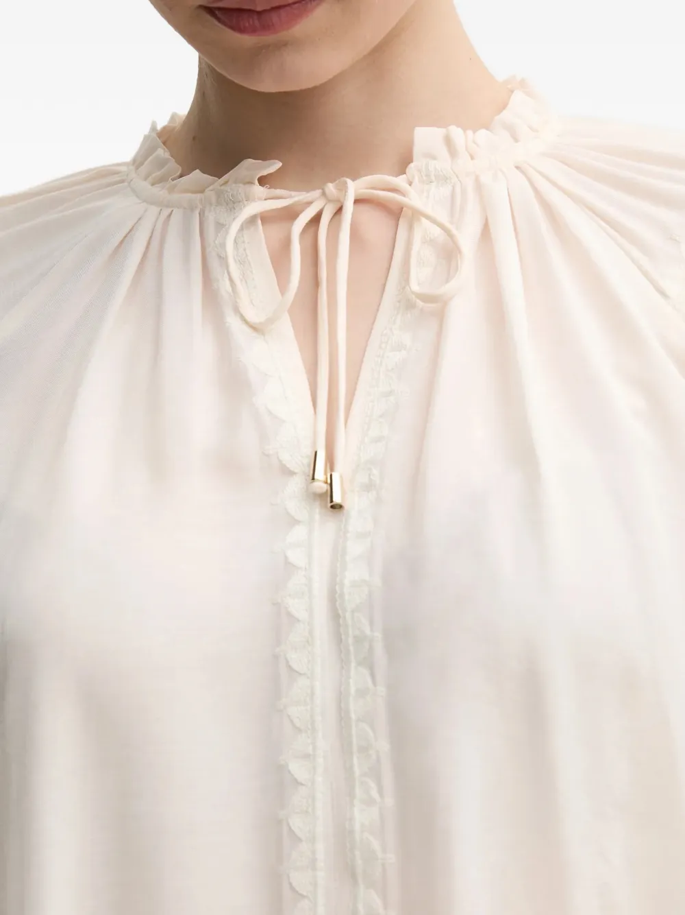 Mos Mosh Blouse met ruches en lange mouwen Beige