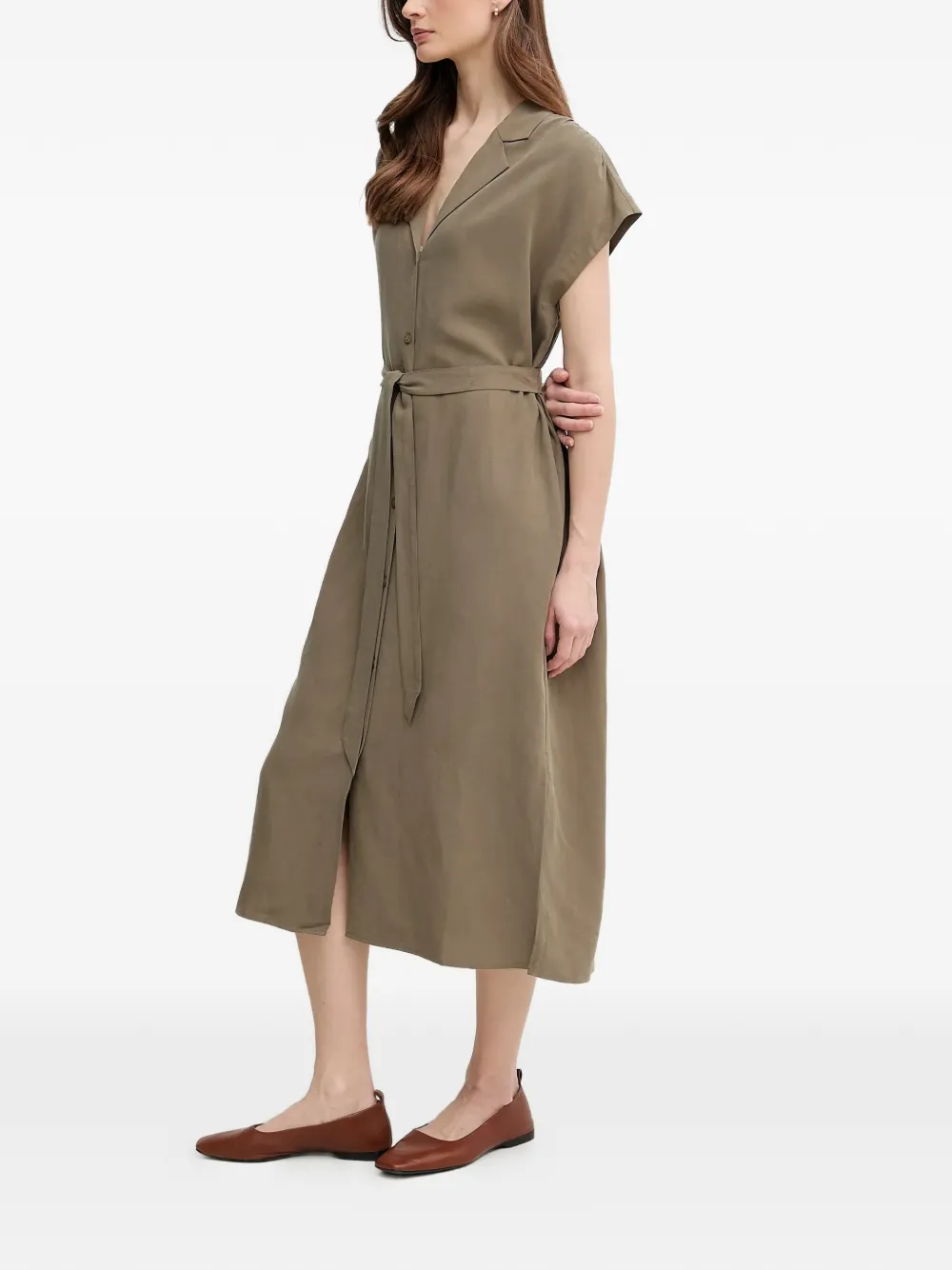  Mos Mosh Collared Belted Midi Dress - Green 