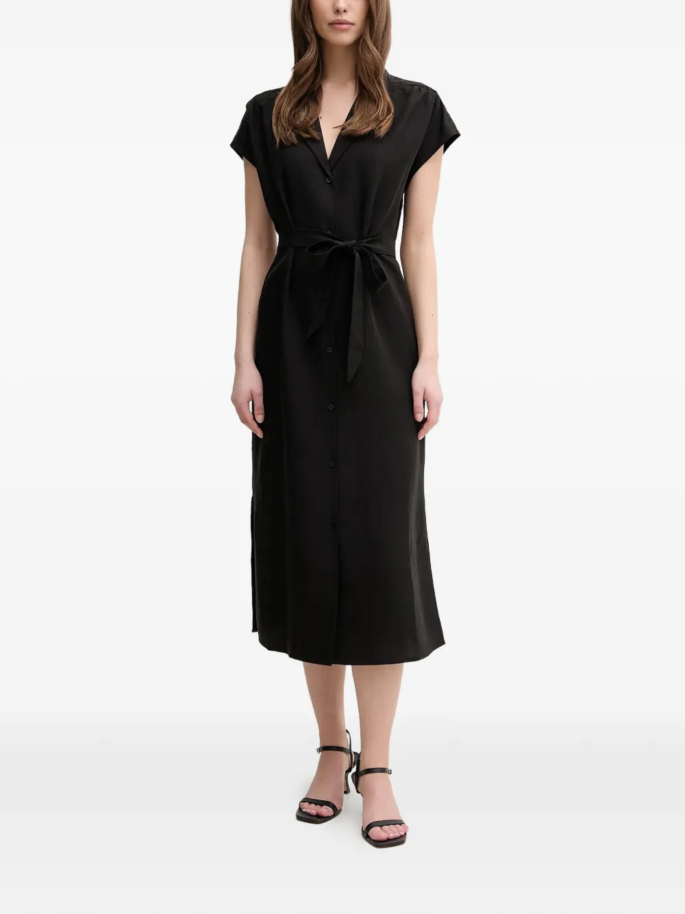 Mos Mosh button belted midi dress - Nero