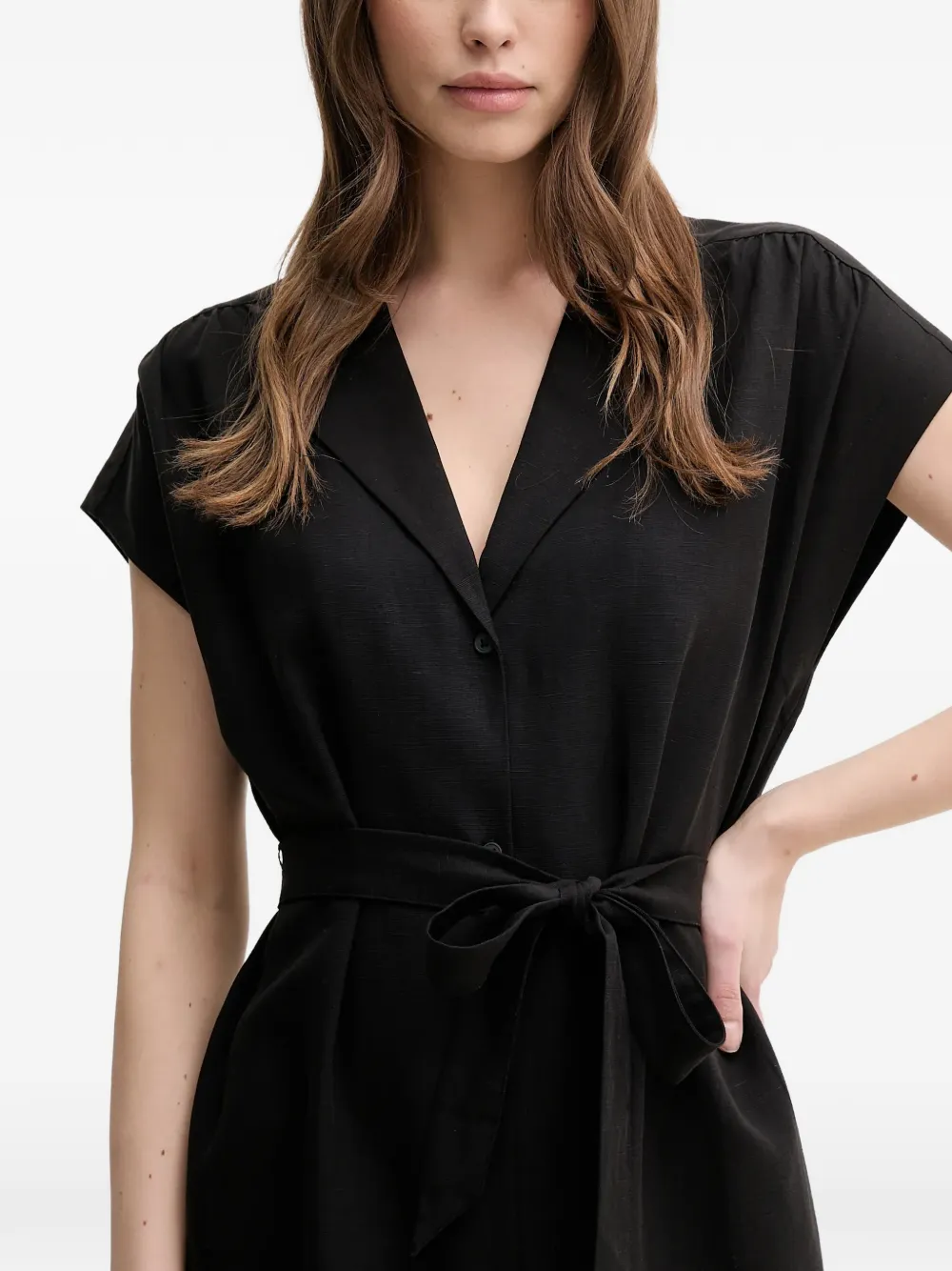 Mos Mosh Midi-jurk met knopen en ceintuur Zwart