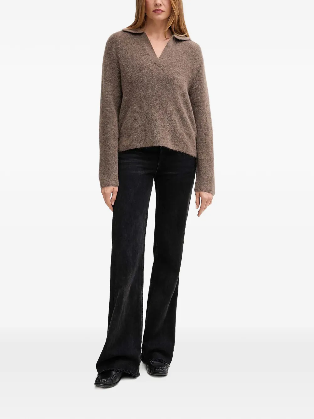  Mos Mosh Mmthora Aidy V-neck Knitted Polo Top - Brown 