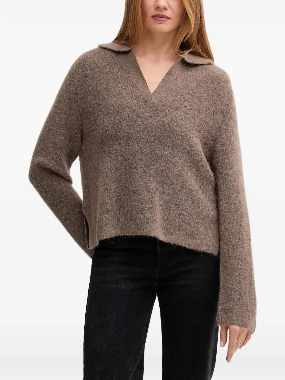 Mos Mosh MMThora Aidy V-neck knitted polo top - Marrone