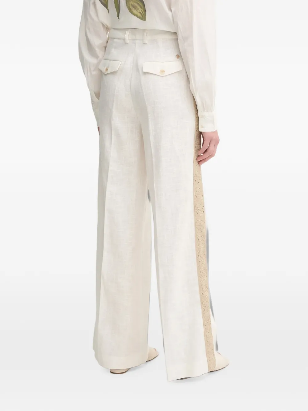 Mos Mosh MMBeata crochet-trim wide-leg trousers Beige