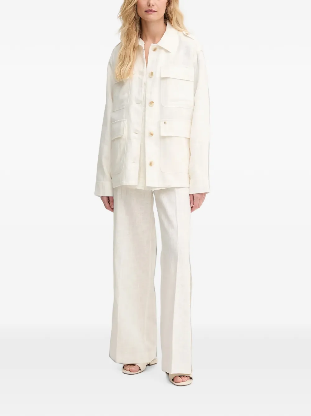 Mos Mosh MMBeata crochet-trim wide-leg trousers Beige