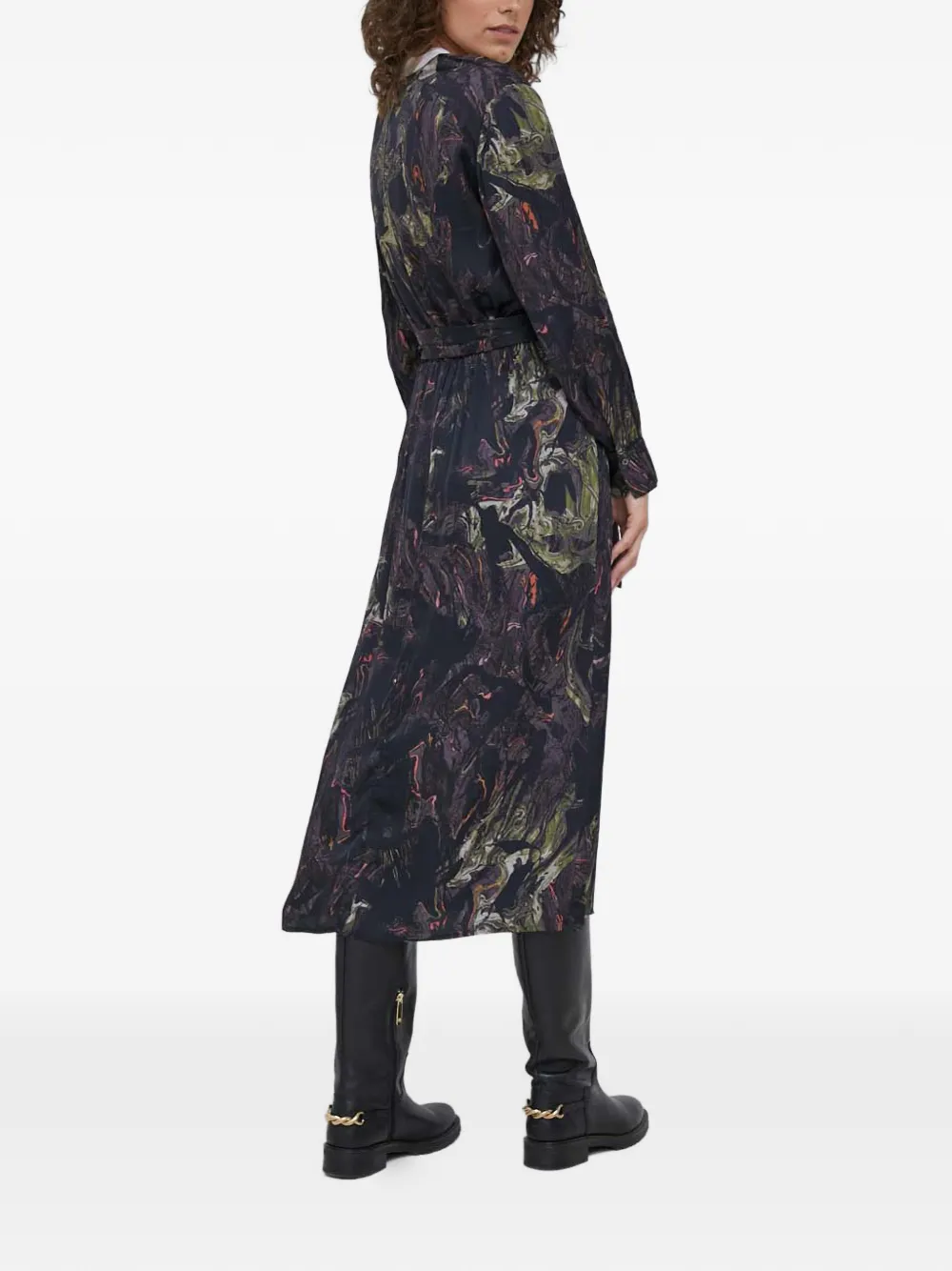 Mos Mosh Midi-jurk met ceintuur en print Zwart