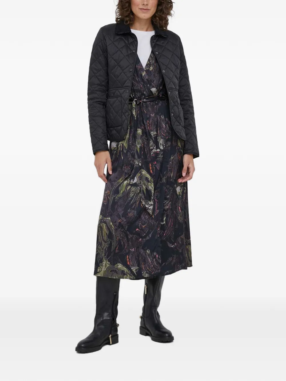 Mos Mosh Belted Printed Midi Dress - Black 