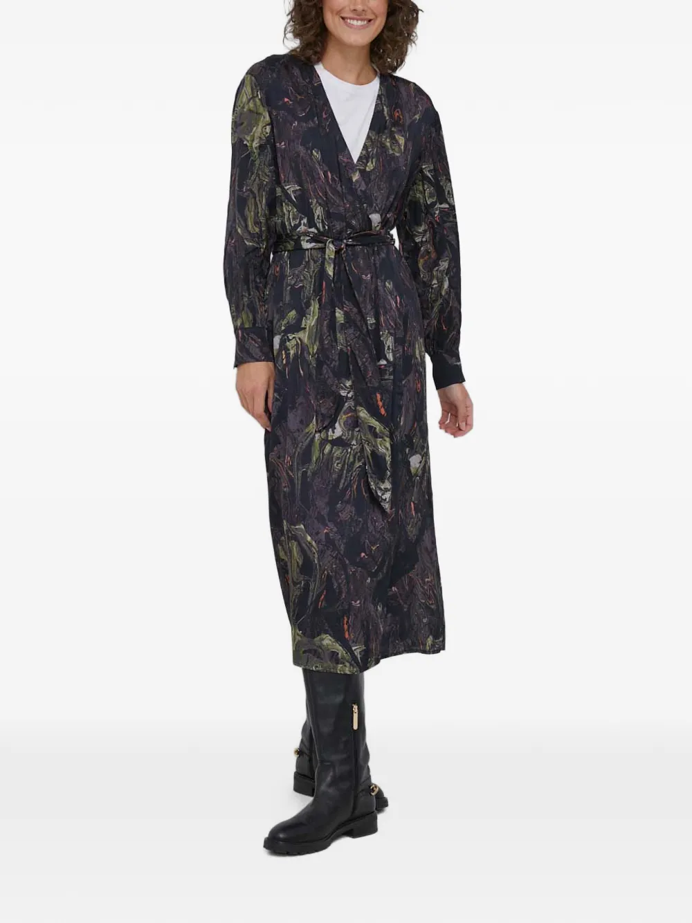  Mos Mosh Belted Printed Midi Dress - Black 