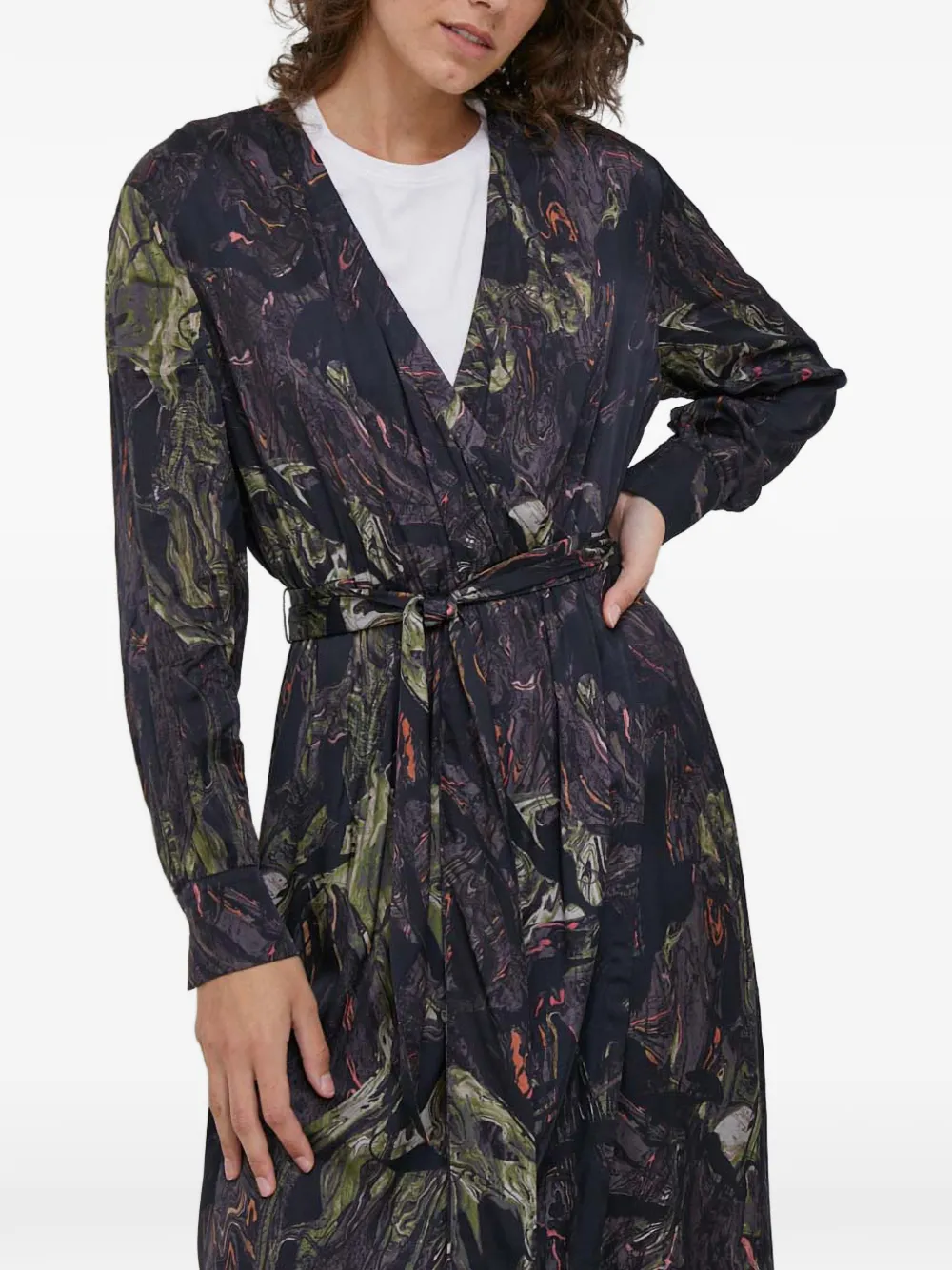 Mos Mosh Midi-jurk met ceintuur en print Zwart