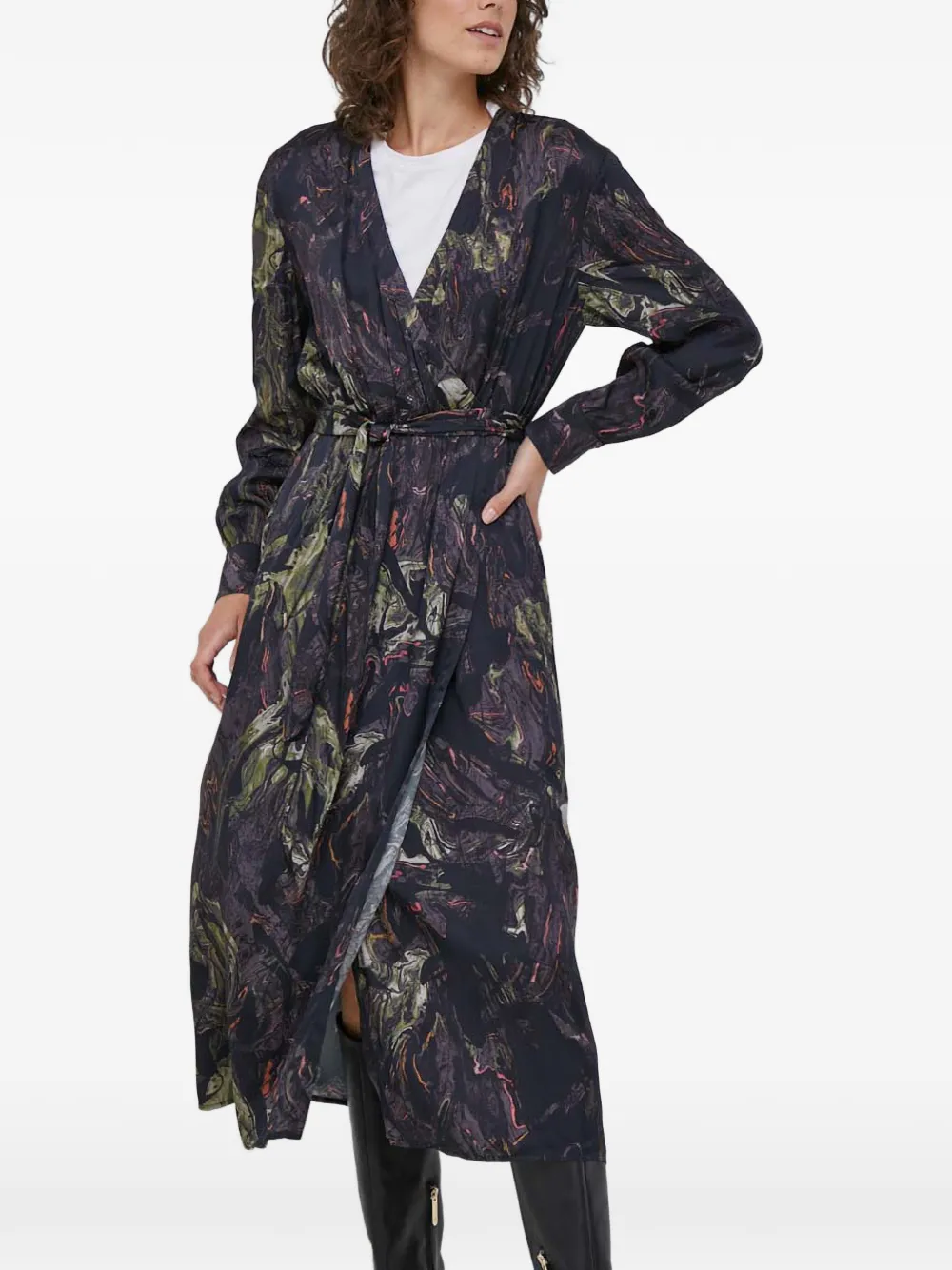 Mos Mosh belted printed midi dress - Nero