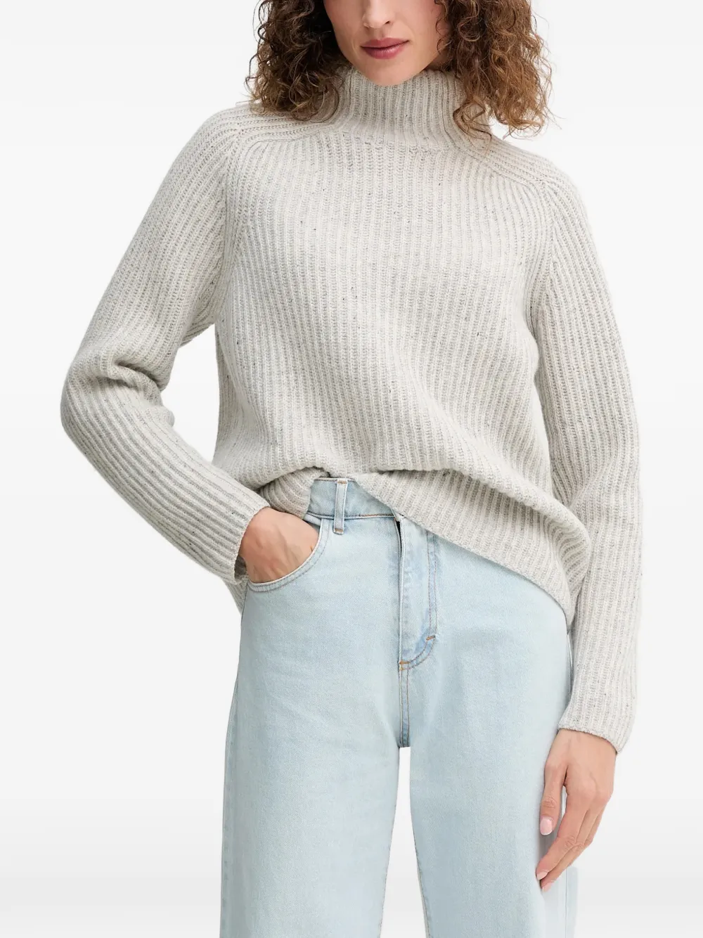 Mos Mosh Mmthyra High-neck Ribbed Sweater In Gray