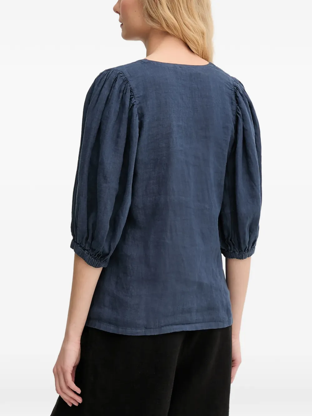  Mos Mosh Gathered V-neck Blouse - Blue 