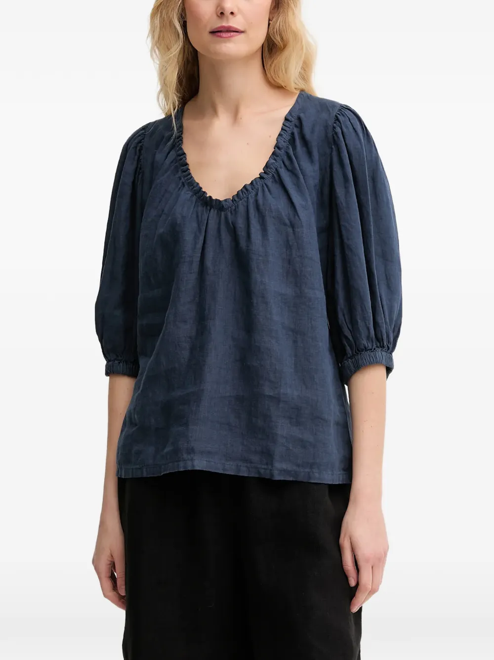 Mos Mosh gathered V-neck blouse - Blu
