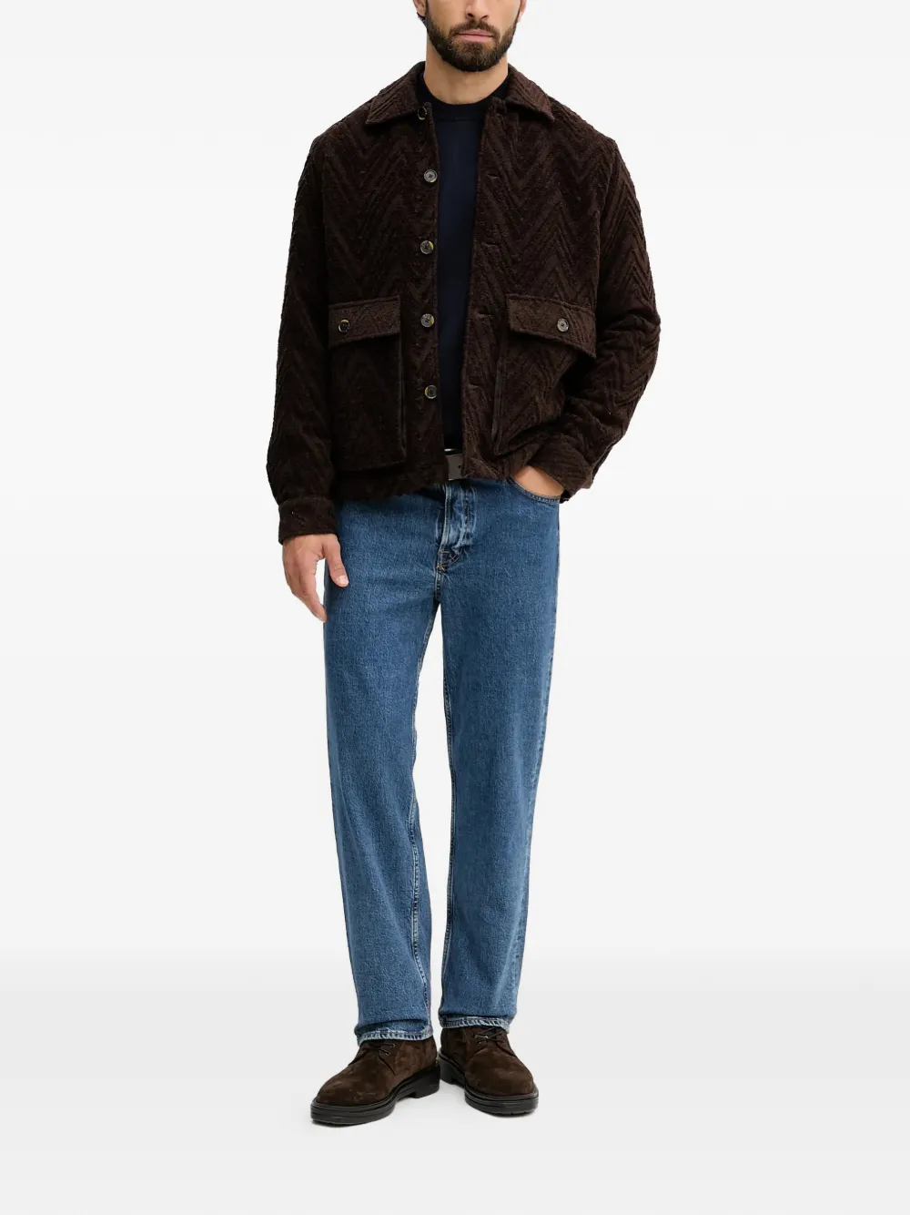  Mos Mosh Mmgluis Clair Jacquard Flap-pocket Jacket - Brown 