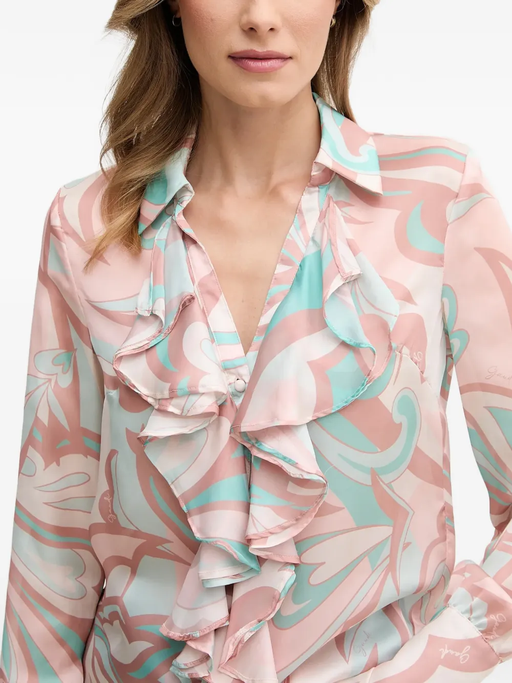 Gaudi Blouse met ruches en patroon Roze