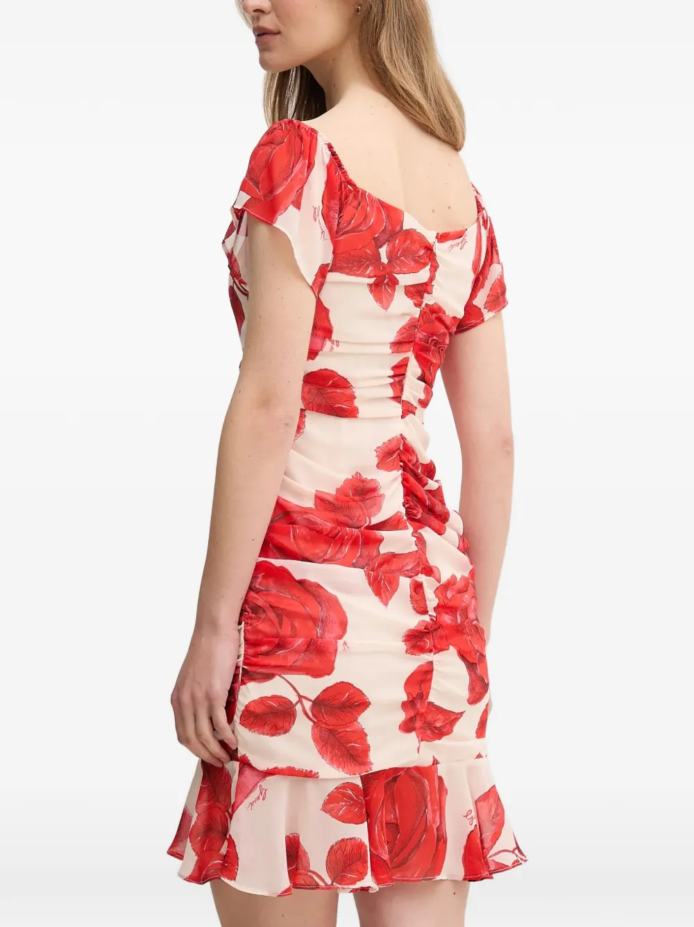  Gaudi Floral-print Ruched-effect Mini Dress - Red 