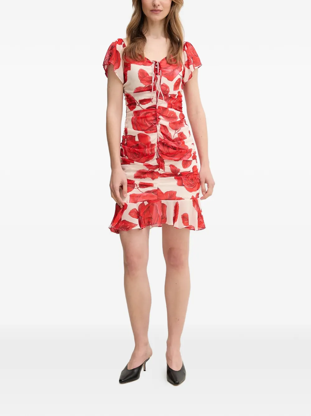  Gaudi Floral-print Ruched-effect Mini Dress - Red 