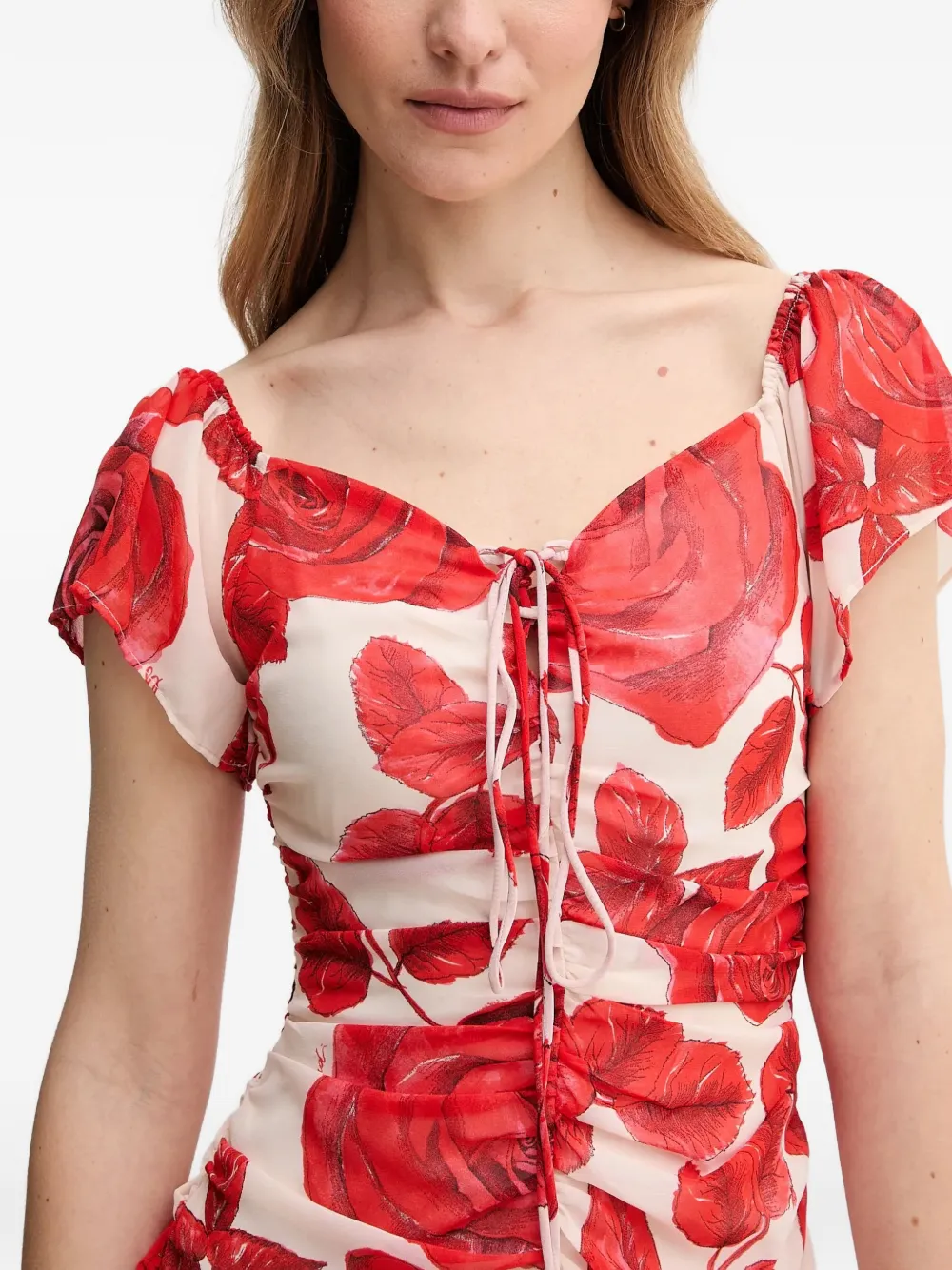 Gaudi Mini-jurk met bloemenprint en ruches Rood