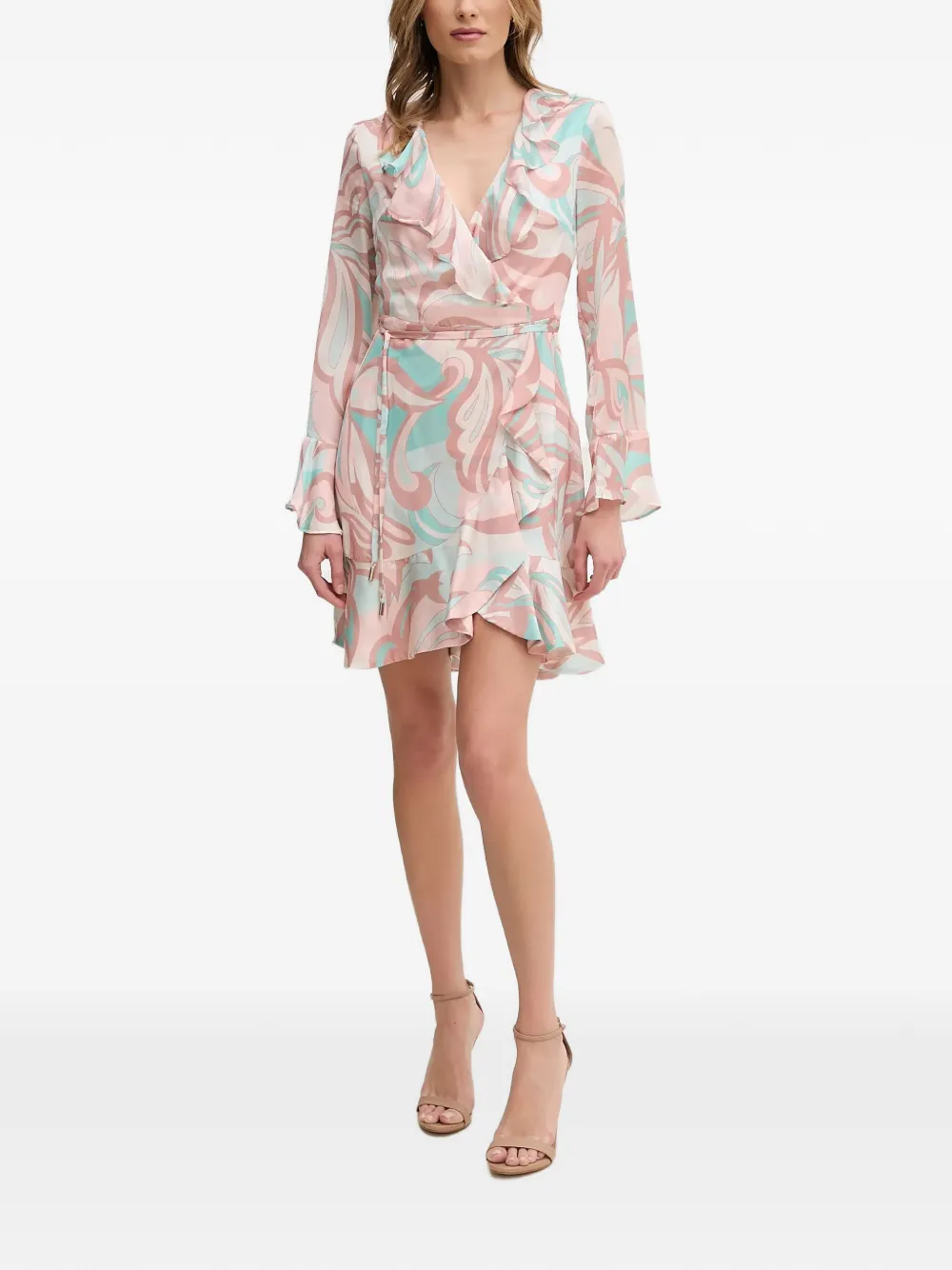  Gaudi Ruffled Patterned Mini Dress - Pink 