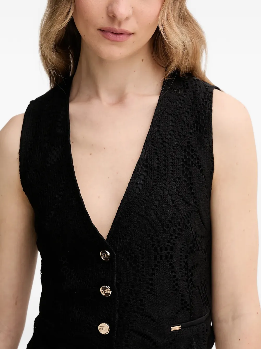  Gaudi Buttoned V-neck Vest - Black 