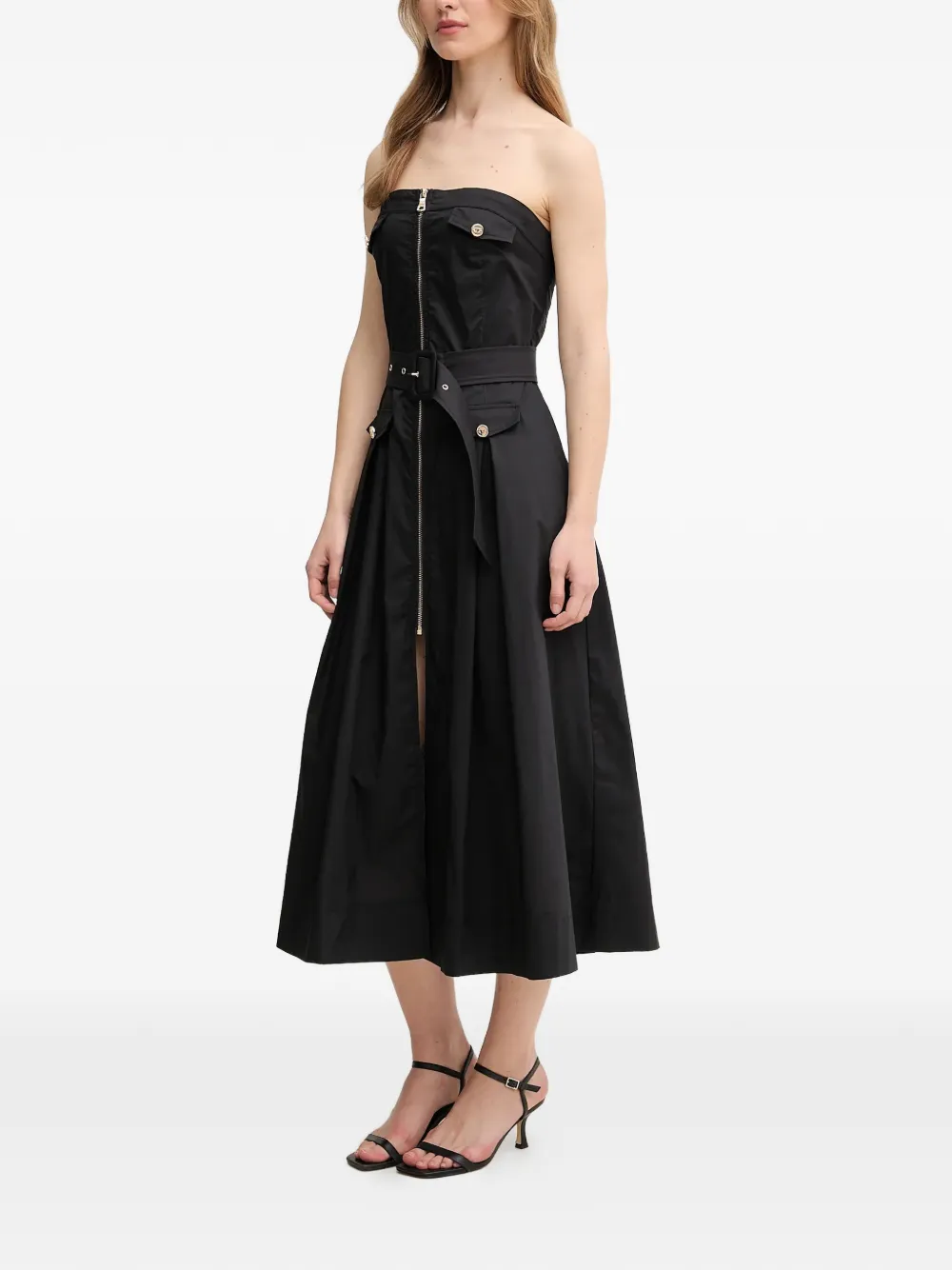 Belted Zip-Up Midi Dress