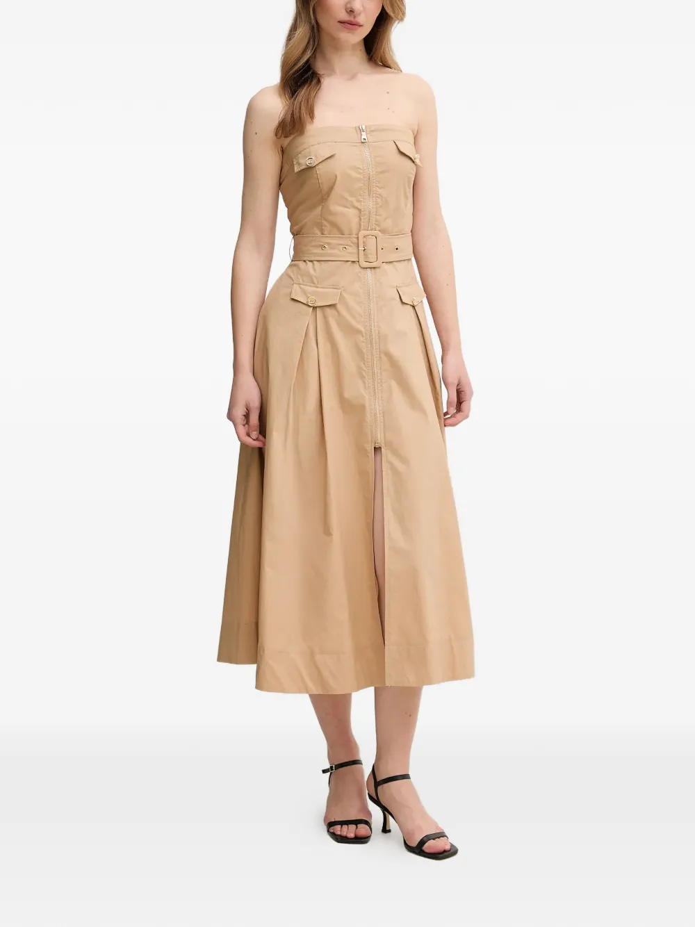  Gaudi Zip Belted Midi Dress - Neutrals 