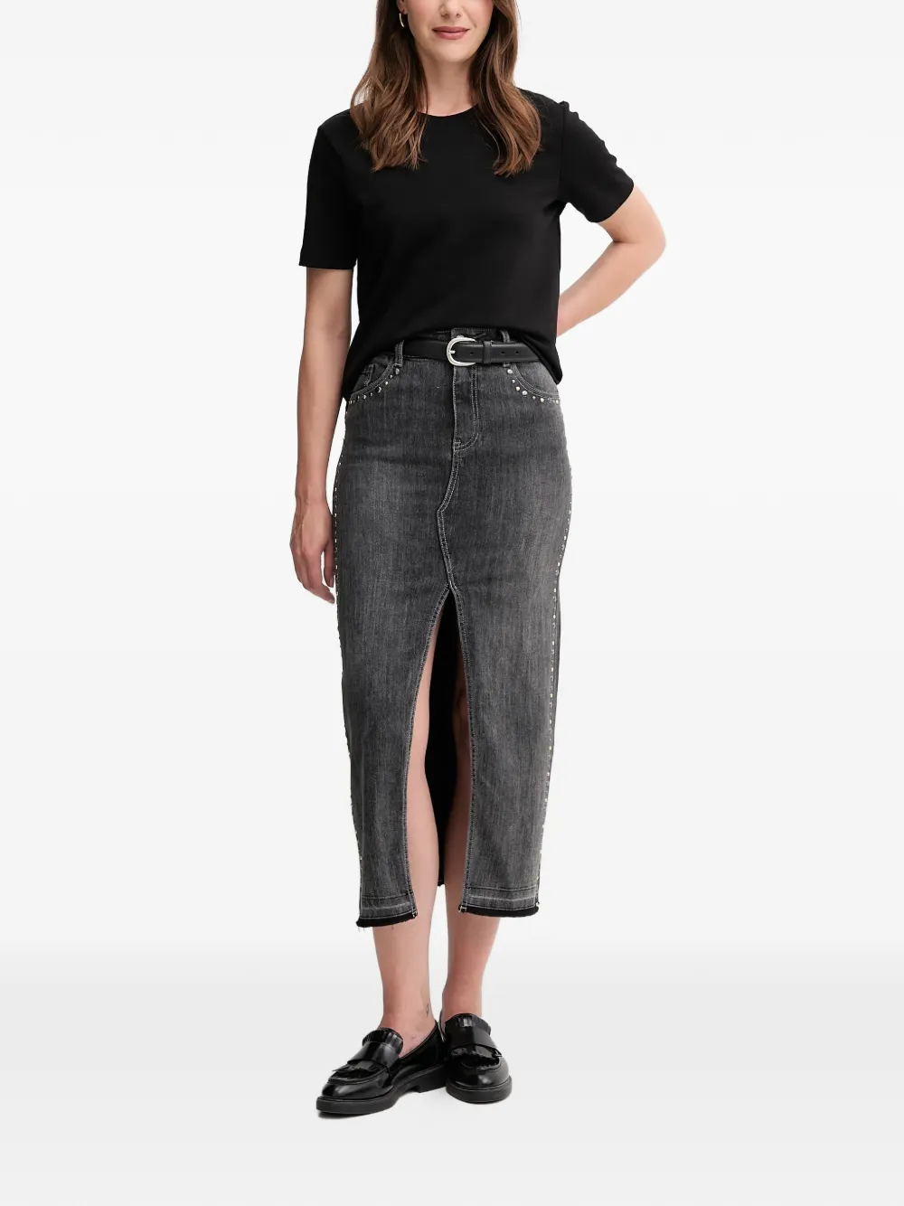  Gaudi Stud-embellished Split Midi Skirt - Black 