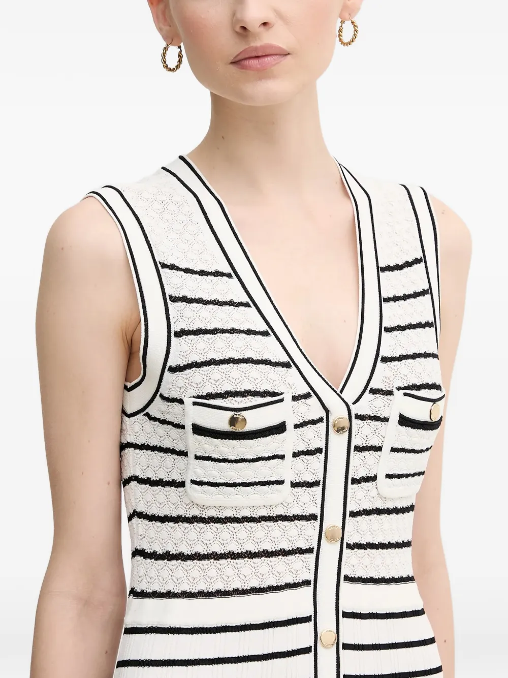 Pockets Striped Button Midi Dress