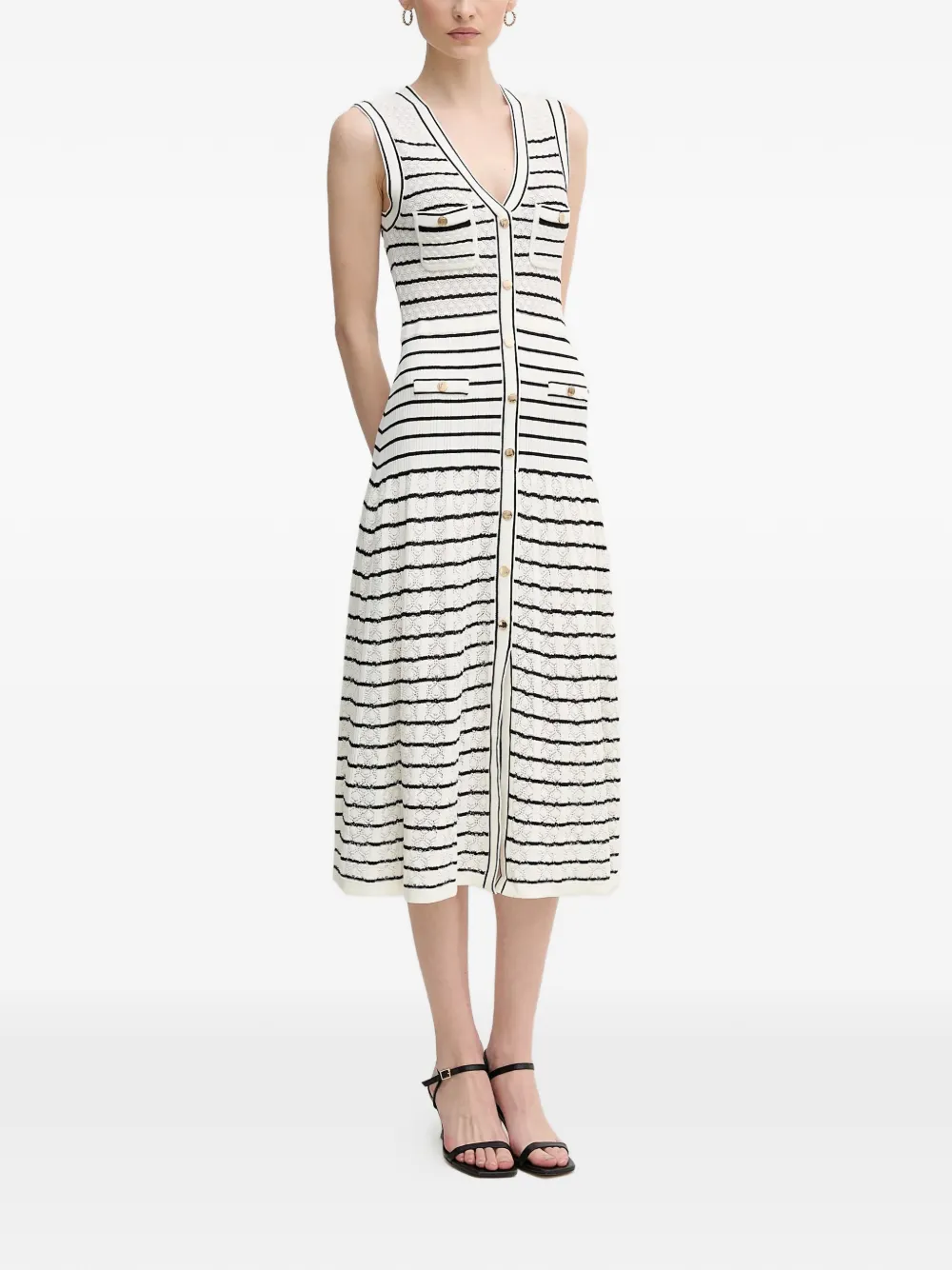  Gaudi Pockets Striped Button Midi Dress - Neutrals 
