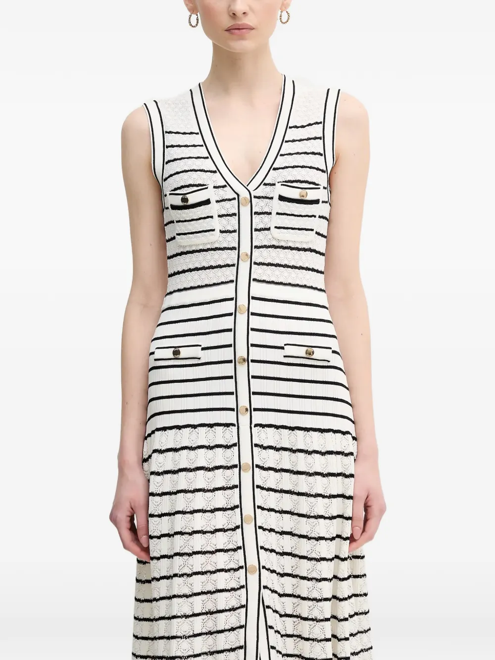 Pockets Striped Button Midi Dress
