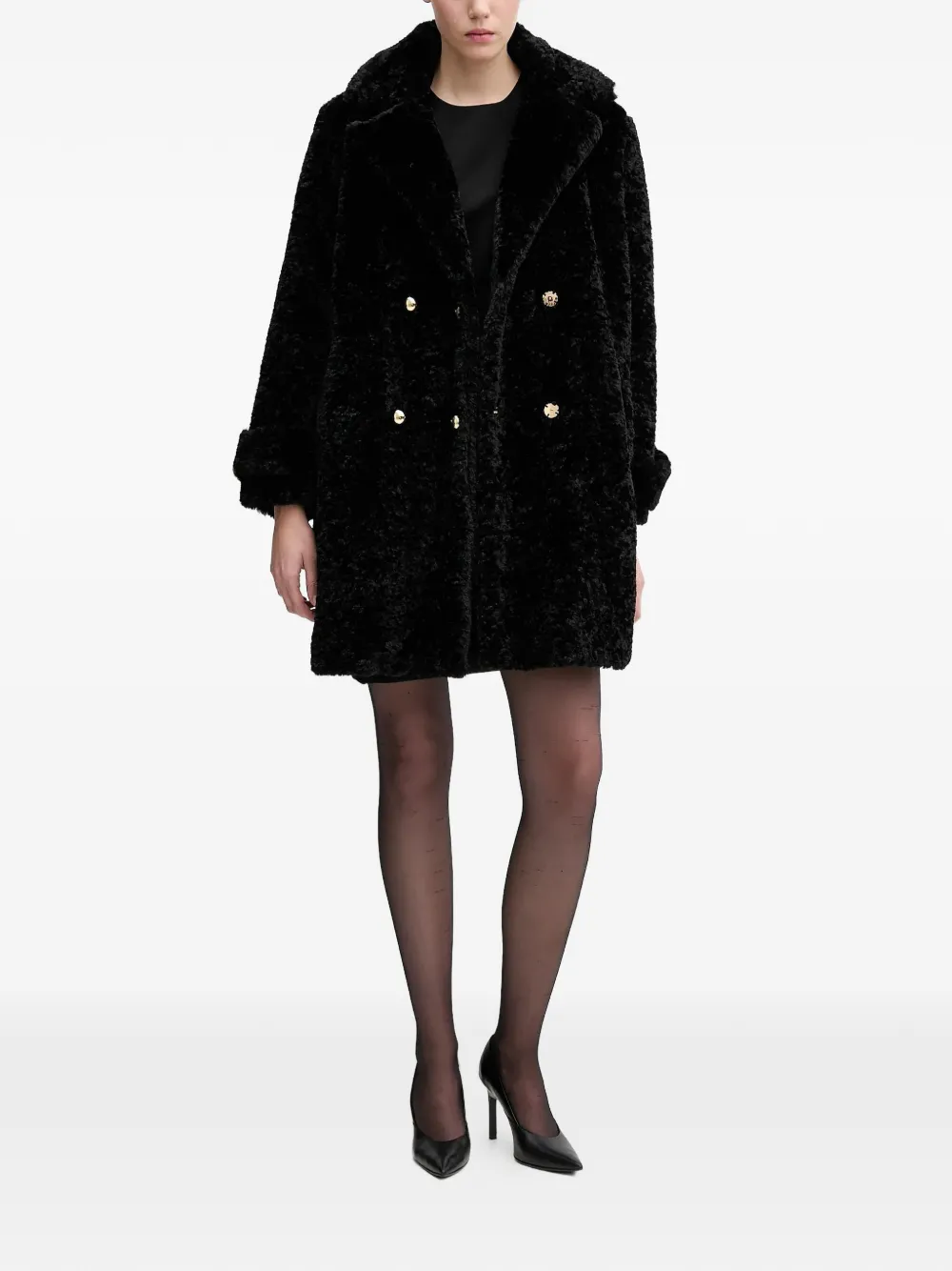 Button-Fastening Textured Coat