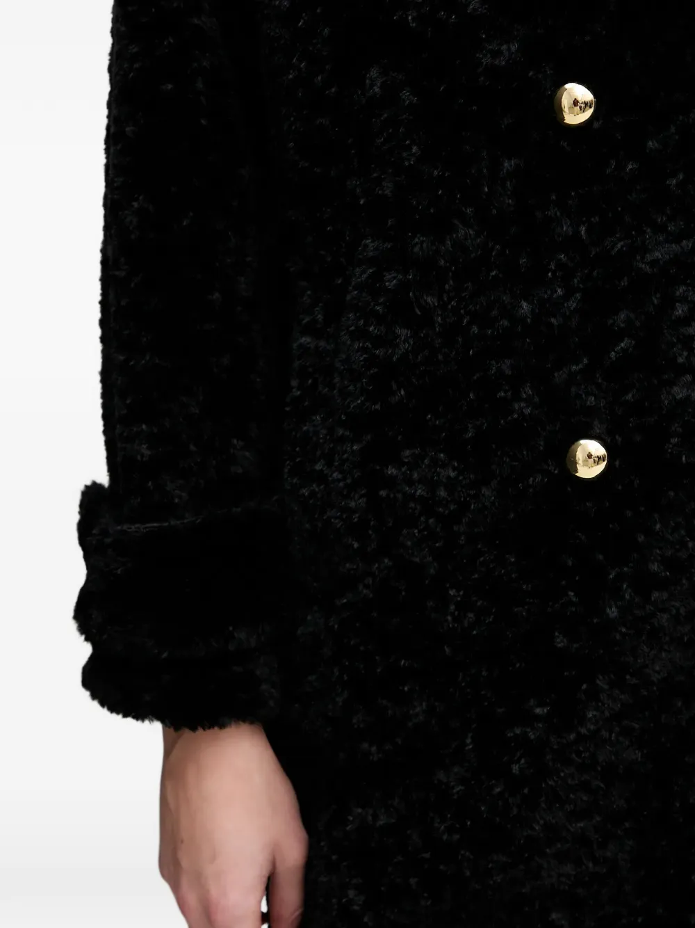 Button-Fastening Textured Coat