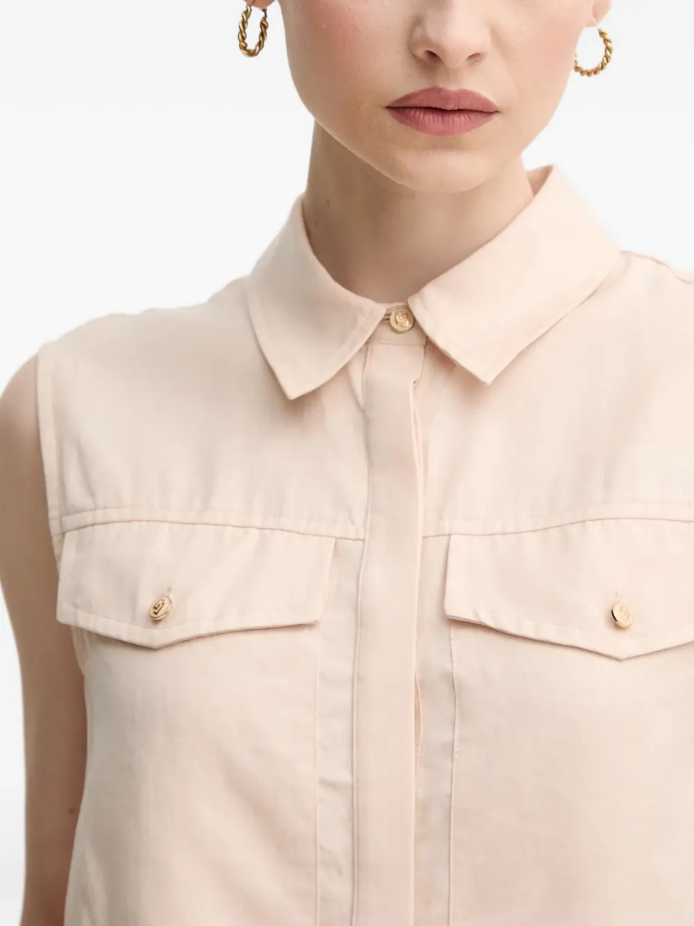 Gaudi Blouse met polokraag en borstzak Beige