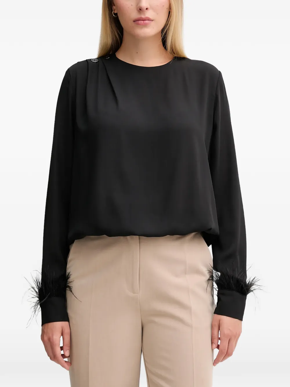 Gaudi button-detail feather-trim top - Nero