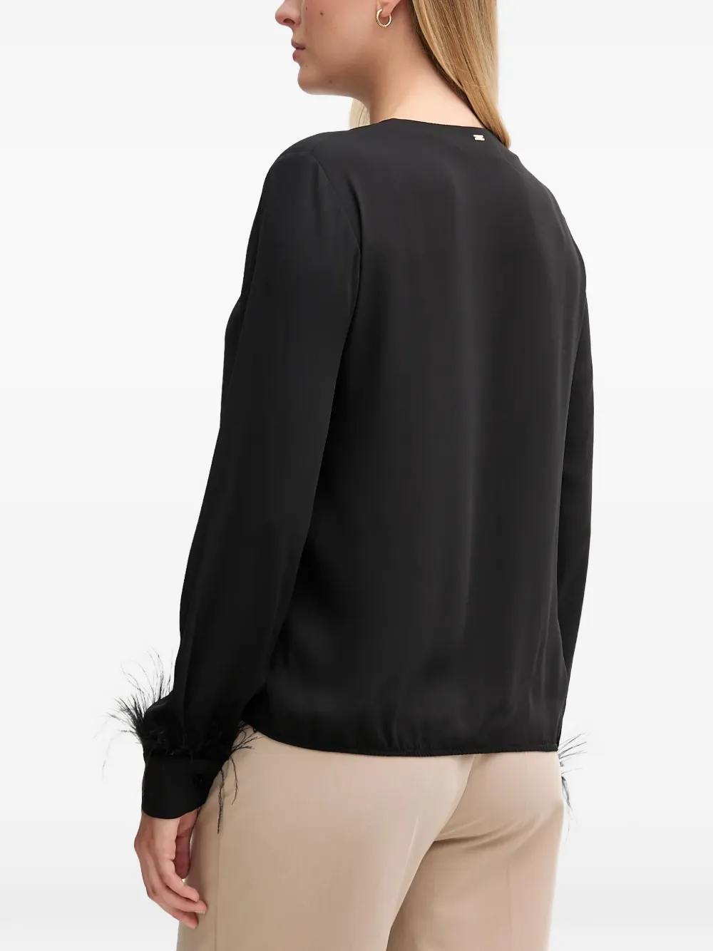  Gaudi Button-detail Feather-trim Top - Black 