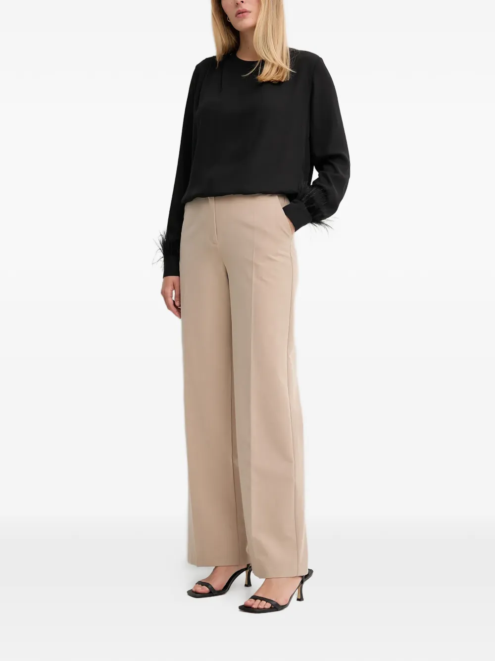  Gaudi Button-detail Feather-trim Top - Black 