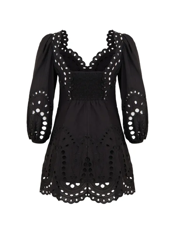 charo ruiz black mini dress Ibiza Esmare Scalloped Embroidered | 90% cotton