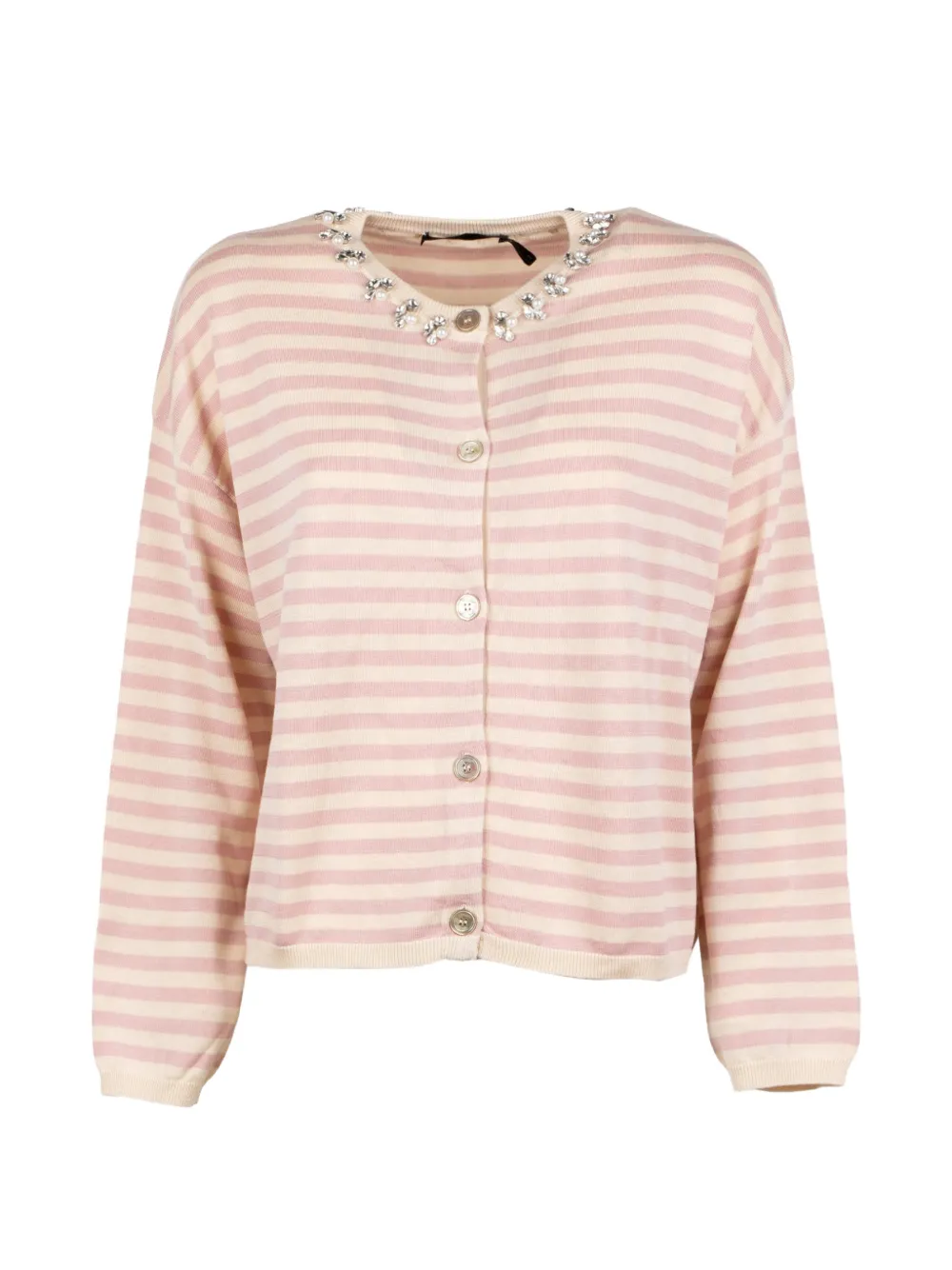 Seventy striped neck-embellished cardigan - Rosa