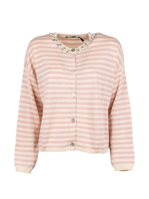 Seventy striped neck-embellished cardigan