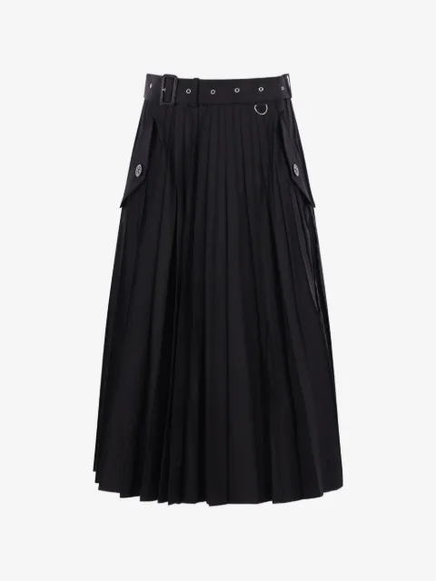 sacai pleated belted skirt