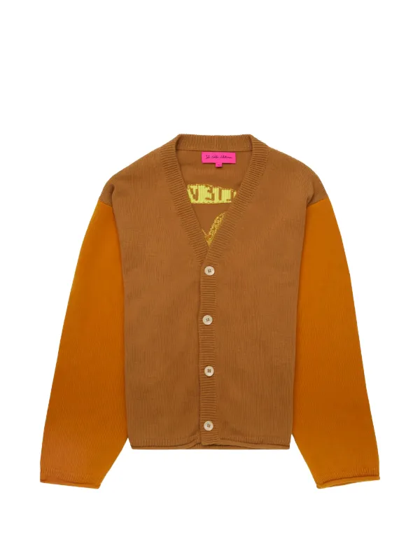 The Elder Statesman Love and Aliens Jacquard Cashmere Cardigan in Brown