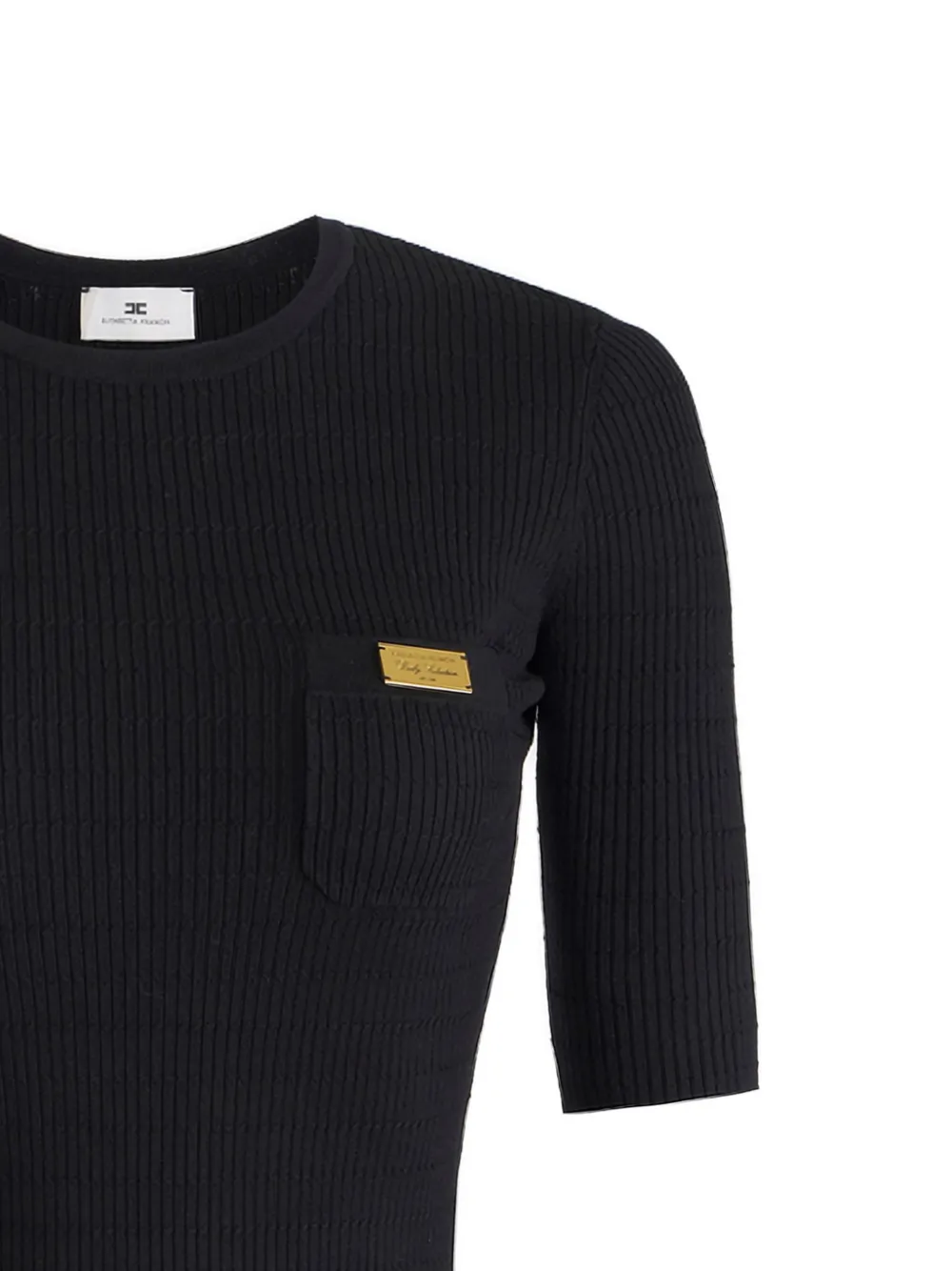  Elisabetta Franchi Micro-braided Ribbed Knit Top - Black 