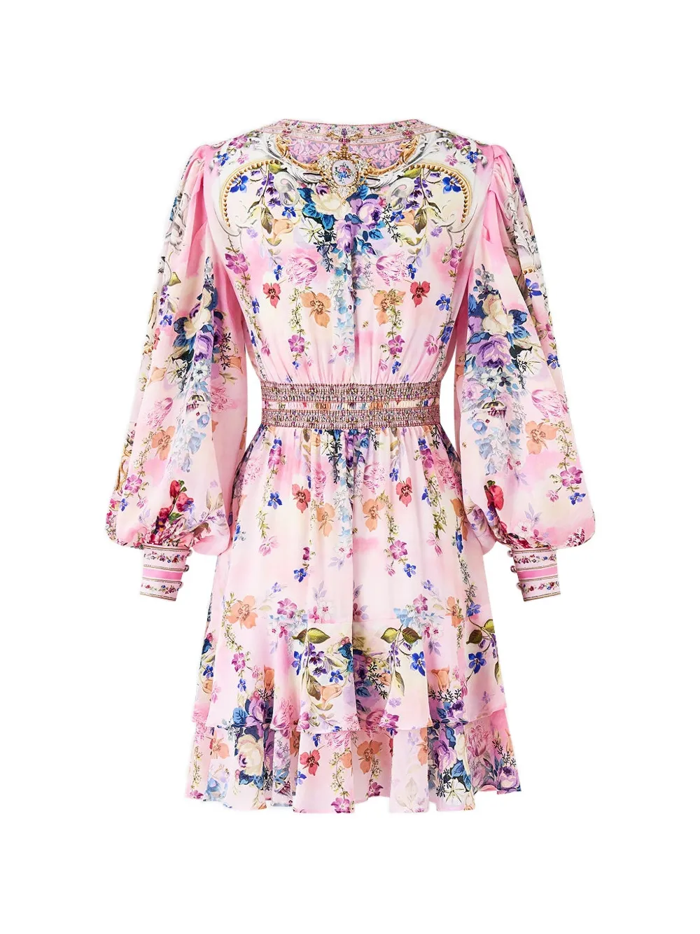 Camilla Palatial Pastels zijden jurk met bloemen-print Roze